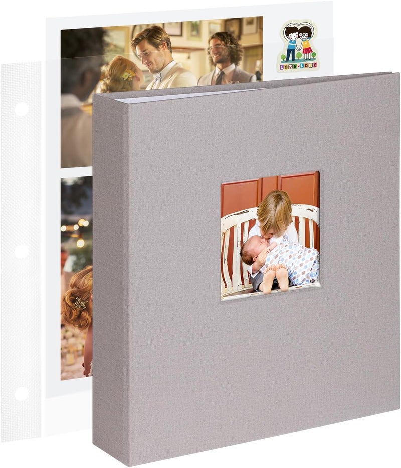 1DOT2 8.5x11 Inch Large 3 Ring DIY Scrapbook Photo Album with 30 Plastic Sleeves 60 Pages Blank Scrapbooks, 8.5 x 11 Scrap Book Albums for Baby Travel Wedding Graduation kids (Light Gray) - Image 1